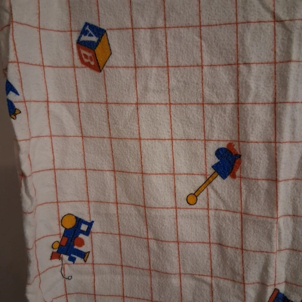 Vtg 80s Dundee Teddy Bear‎ Boy Girl AOP Flannel Receiving Blanket Primary Colors